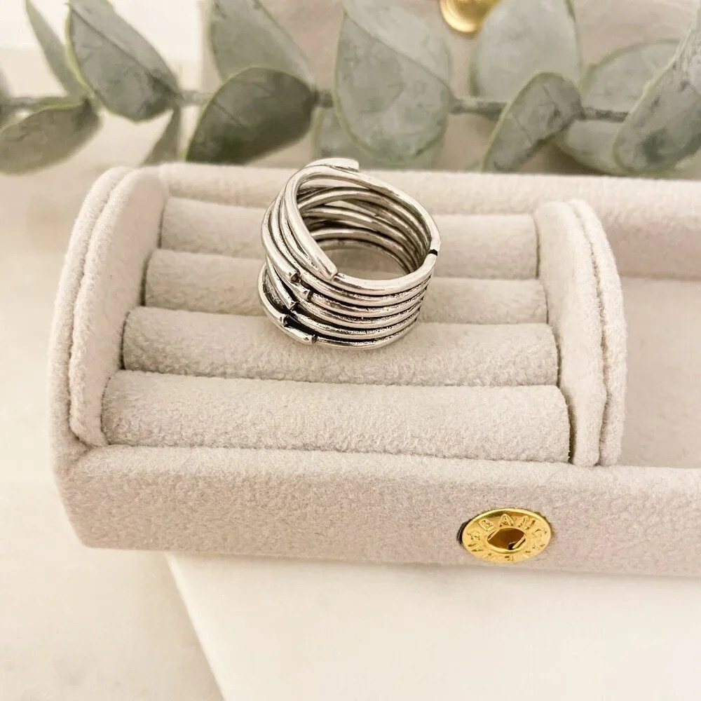 925 Sterling Silver Chunky Ring Thick Wide Ring Band Multi Layer Vintage Ring - Picture 10 of 13